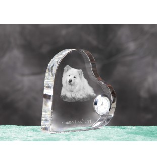 Chien finnois de Laponie, Suomenlapinkoira - horloge en cristal avec une photo de chien, horloge de table en forme de cœur, horloge debout personnalisée de la marque Art-Dog