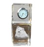 Finnish Lapphund, Finnish Lapponian Dog - crystal clock with a photo, a photo of a dog in crystal, personalized desk clock by Art-Dog brand