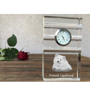 Finnischer Lapphund, Suomenlapinkoira, Lapinkoira - Glasuhr mit Foto, Foto eines Hundes im Kristall, personalisierte Tischuhr für das Büro der Marke Art-Dog