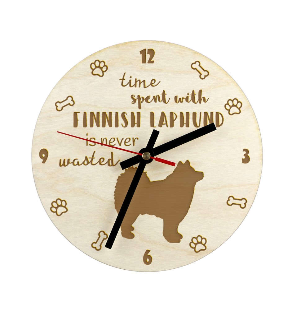 Chien finnois de Laponie, Suomenlapinkoira - horloge avec chien, horloge en bois, horloge murale pour les amoureux des chiens, horloge de bureau et étagère, Art-Dog