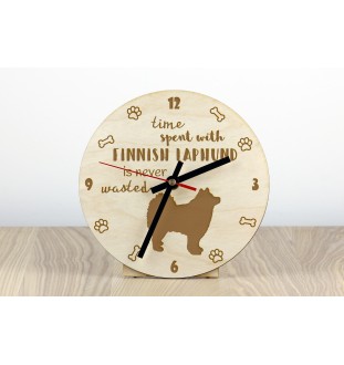 Chien finnois de Laponie, Suomenlapinkoira - horloge avec chien, horloge en bois, horloge murale pour les amoureux des chiens, horloge de bureau et étagère, Art-Dog
