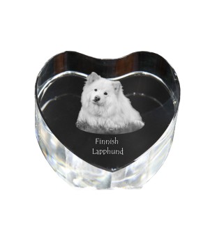 Finnish Lapphund, Finnish Lapponian Dog - a photo of a dog in crystal, crystal heart, unique photo frame from the Art-Dog brand
