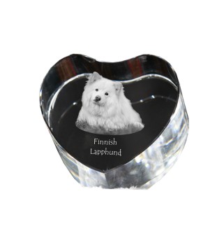 Finnish Lapphund, Finnish Lapponian Dog - a photo of a dog in crystal, crystal heart, unique photo frame from the Art-Dog brand