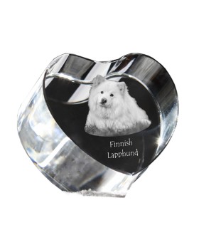 Finnish Lapphund, Finnish Lapponian Dog - a photo of a dog in crystal, crystal heart, unique photo frame from the Art-Dog brand