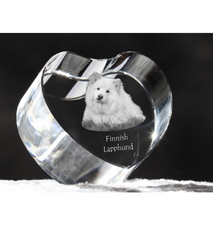 Finnish Lapphund, Finnish Lapponian Dog - a photo of a dog in crystal, crystal heart, unique photo frame from the Art-Dog brand