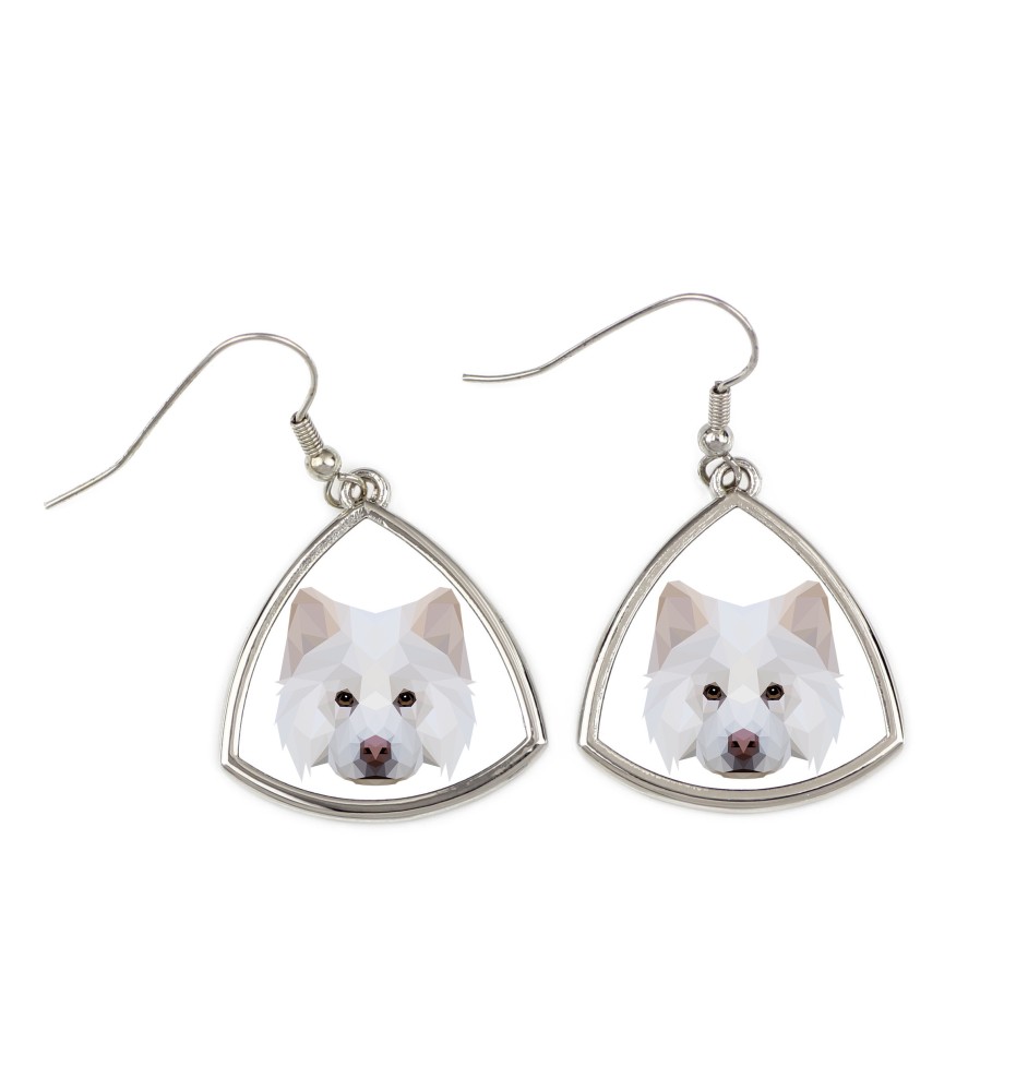 Finnish Lapphund, Finnish Lapponian Dog - earrings with a picture and the inscription geometric dog Art-Dog