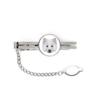 Finnish Lapphund, Finnish Lapponian Dog - geometric tie clip with a picture and inscription from Art-Dog