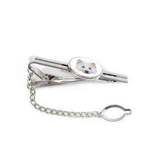 Finnish Lapphund, Finnish Lapponian Dog - geometric tie clip with a picture and inscription from Art-Dog