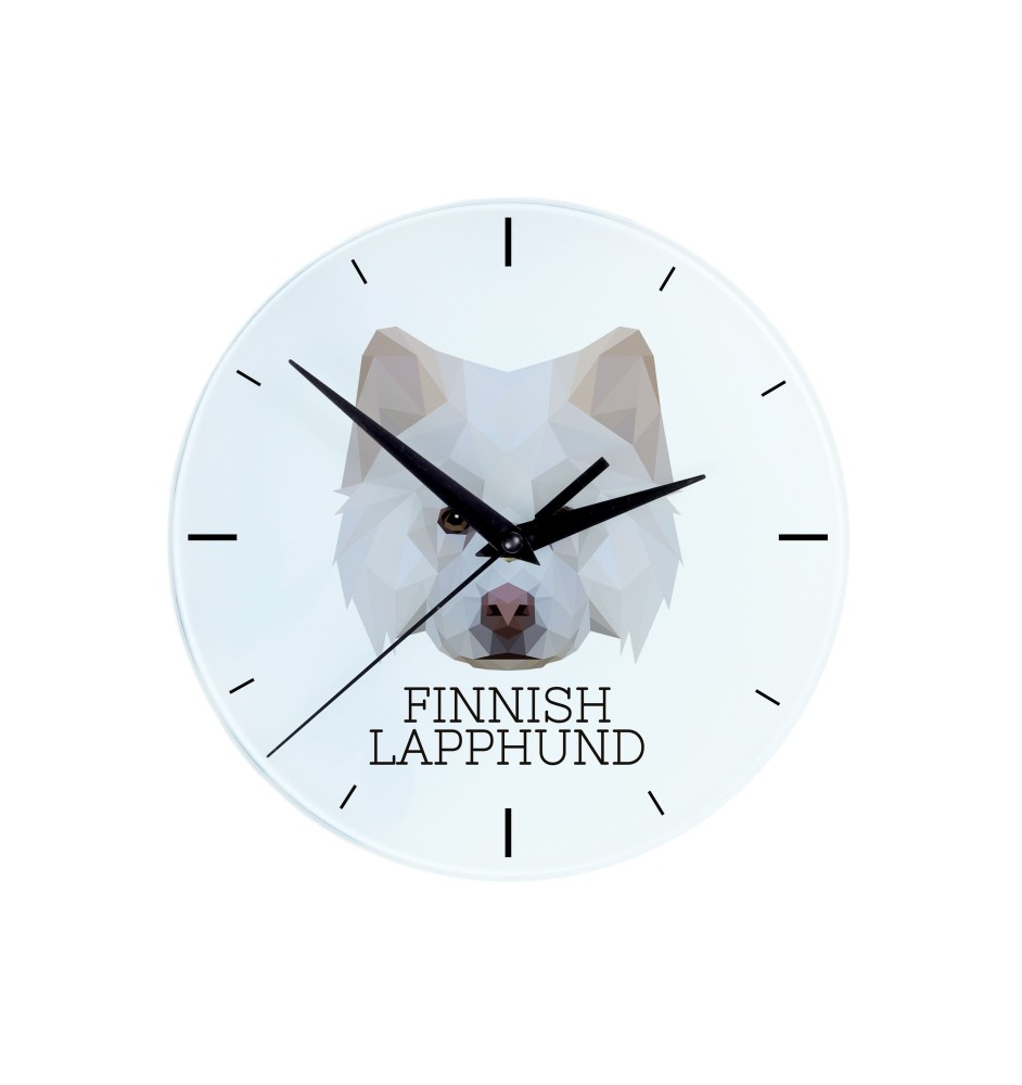 Finnish Lapphund, Finnish Lapponian Dog - geometric wall clock with a picture and the brand name Art-Dog