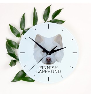 Finnish Lapphund, Finnish Lapponian Dog - geometric wall clock with a picture and the brand name Art-Dog