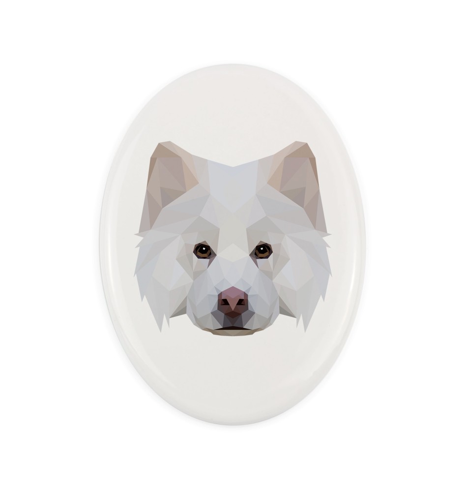Chien finnois de Laponie, Suomenlapinkoira - une plaque avec une photo et un motif géométrique de la marque Art-Dog