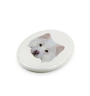 Chien finnois de Laponie, Suomenlapinkoira - une plaque avec une photo et un motif géométrique de la marque Art-Dog