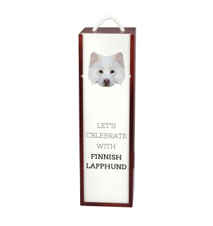Finnischer Lapphund, Suomenlapinkoira, Lapinkoira - geometrische Box mit einem Bild und Schriftzug für Wein der Marke Art-Dog