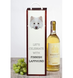 Chien finnois de Laponie, Suomenlapinkoira - une boîte géométrique avec une photo et un texte pour le vin de la marque Art-Dog