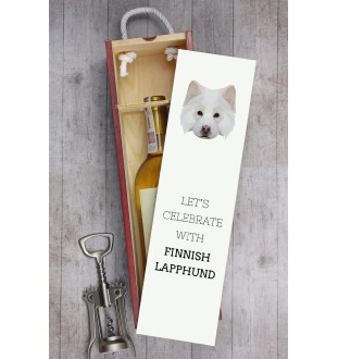 Finnischer Lapphund, Suomenlapinkoira, Lapinkoira - geometrische Box mit einem Bild und Schriftzug für Wein der Marke Art-Dog