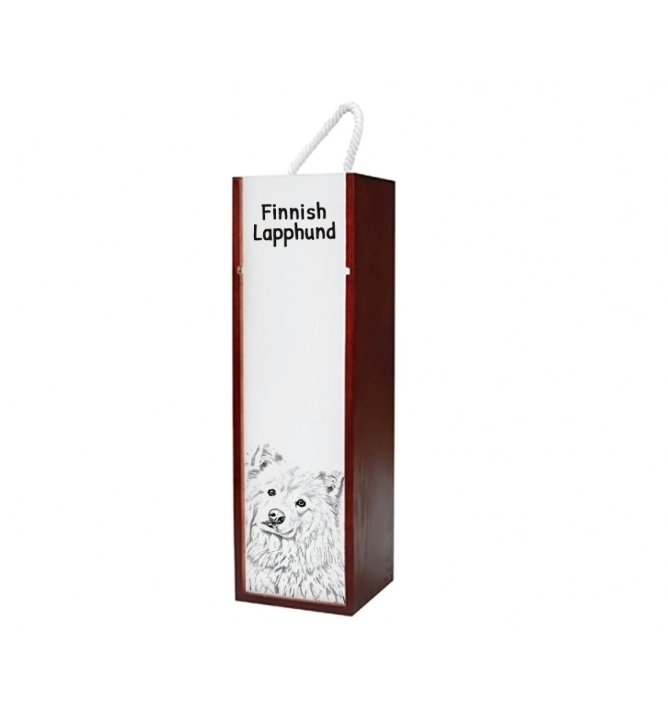 Chien finnois de Laponie, Suomenlapinkoira - boîte à vin avec chien, boîte à alcool avec graphisme, boîte cadeau personnalisée de la marque Art-Dog