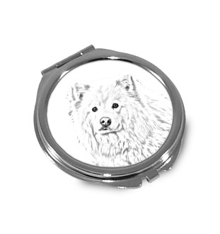 Finnischer Lapphund, Suomenlapinkoira, Lapinkoira - Taschenspiegel mit Hund, personalisierter Taschenspiegel, kompakter Spiegel mit Art-Dog-Logo