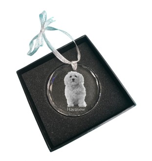 Havanese, Havanese Cuban Bichon, Bichón Havanés - crystal bauble with a photo, dog photo in crystal, personalized Christmas tree ornament by Art-Dog brand