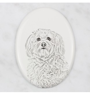 Havanese, Havanese Cuban Bichon, Bichón Havanés - commemorative plaque with a photo of a dog, tombstone with a print, personalized oval plaque from the Art-Dog brand