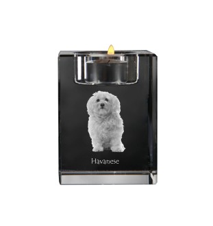 Bichon havanais - Bougeoir avec photo de chien, porte bougie en cristal, cadeau personnalisé par la marque Art-Dog