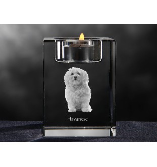 Bichon havanais - Bougeoir avec photo de chien, porte bougie en cristal, cadeau personnalisé par la marque Art-Dog