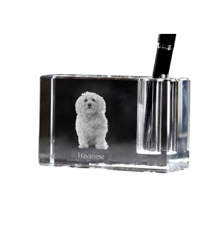 Havanese, Havanese Cuban Bichon, Bichón Havanés - Pen stand, crystal organiser with dog photo, unique desk decoration by Art-Dog brand