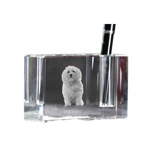Havaneser, Bichon Havanais, Bichón Habanero - Stifthalter, Kristallorganizer mit Hundefoto, einzigartige Schreibtischdekoration der Marke Art-Dog