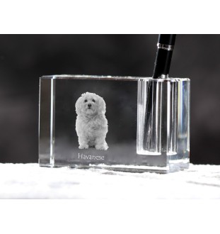 Havanese, Havanese Cuban Bichon, Bichón Havanés - Pen stand, crystal organiser with dog photo, unique desk decoration by Art-Dog brand