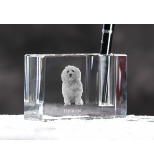Havanese, Havanese Cuban Bichon, Bichón Havanés - Pen stand, crystal organiser with dog photo, unique desk decoration by Art-Dog brand