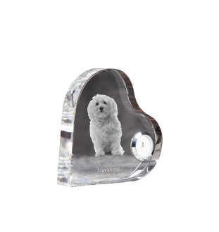 Havanese, Havanese Cuban Bichon, Bichón Havanés - crystal clock with a dog picture, heart-shaped shelf clock, personalized standing clock by Art-Dog brand