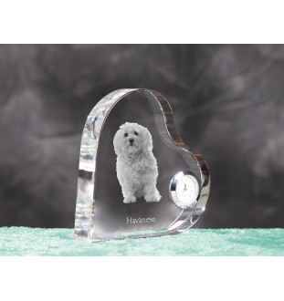 Havanese, Havanese Cuban Bichon, Bichón Havanés - crystal clock with a dog picture, heart-shaped shelf clock, personalized standing clock by Art-Dog brand