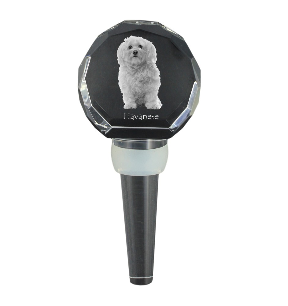 Havanese, Havanese Cuban Bichon, Bichón Havanés - Crystal bottle stopper, unique wine stopper with photo, personalised gift for sommelier by Art-Dog brand