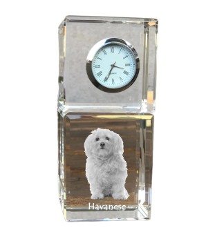 Havanese, Havanese Cuban Bichon, Bichón Havanés - crystal clock with a photo, a photo of a dog in crystal, personalized desk clock by Art-Dog brand