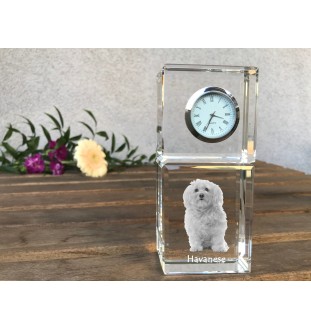 Havaneser, Bichon Havanais, Bichón Habanero - Kristalluhr mit Foto, Hundebild im Kristall, personalisierte Schreibtischuhr von Art-Dog.