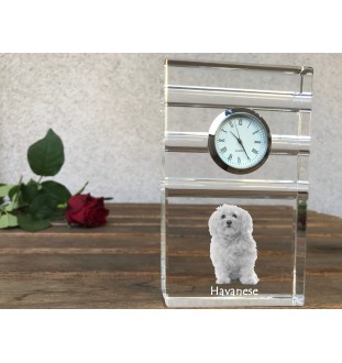 Havaneser, Bichon Havanais, Bichón Habanero - Glasuhr mit Foto, Foto eines Hundes im Kristall, personalisierte Tischuhr für das Büro der Marke Art-Dog