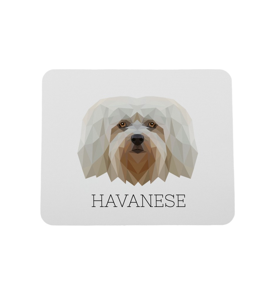 Havanese, Havanese Cuban Bichon, Bichón Havanés - geometric mouse pad with a picture and text by Art-Dog