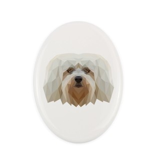 Havanese, Havanese Cuban Bichon, Bichón Havanés - a plate with a geometric design and the brand name Art-Dog