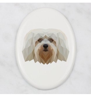 Havanese, Havanese Cuban Bichon, Bichón Havanés - a plate with a geometric design and the brand name Art-Dog