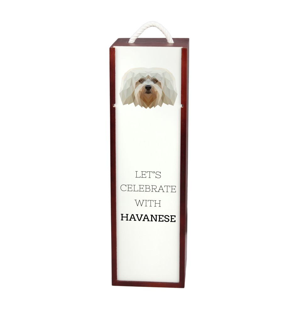 Bichon havanais - une boîte géométrique avec une photo et un texte pour le vin de la marque Art-Dog