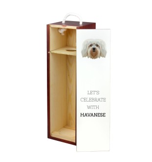 Havaneser, Bichon Havanais, Bichón Habanero - geometrische Box mit einem Bild und Schriftzug für Wein der Marke Art-Dog