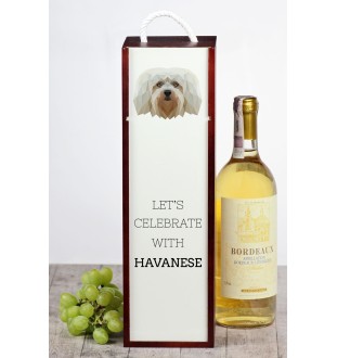 Havaneser, Bichon Havanais, Bichón Habanero - geometrische Box mit einem Bild und Schriftzug für Wein der Marke Art-Dog
