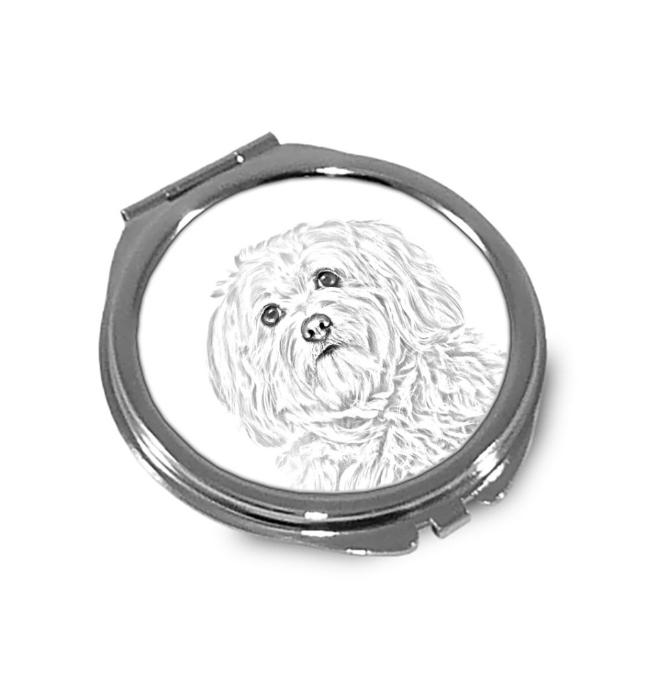 Havaneser, Bichon Havanais, Bichón Habanero - Taschenspiegel mit Hund, personalisierter Taschenspiegel, kompakter Spiegel mit Art-Dog-Logo