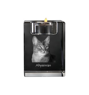 Abyssinian - Candle holder with cat photo, crystal tealight holder, personalised gift by Art-Dog brand