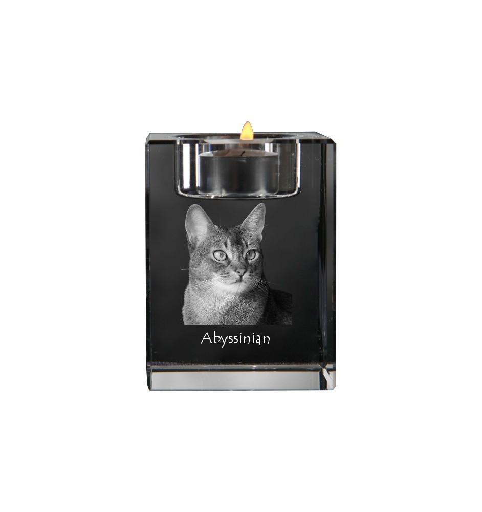 Abyssinian - Candle holder with cat photo, crystal tealight holder, personalised gift by Art-Dog brand