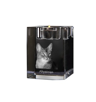 Abyssin - Bougeoir avec photo de chat, porte bougie en cristal, cadeau personnalisé par la marque Art-Dog