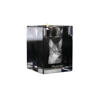 Abyssin - Bougeoir avec photo de chat, porte bougie en cristal, cadeau personnalisé par la marque Art-Dog