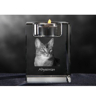 Abyssin - Bougeoir avec photo de chat, porte bougie en cristal, cadeau personnalisé par la marque Art-Dog