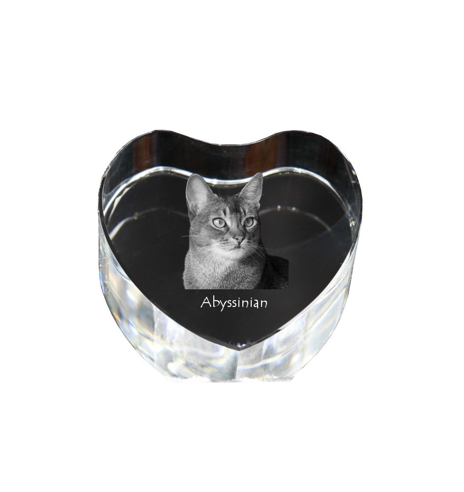 Abyssinian - crystal clock with a picture of a cat, heart-shaped shelf clock, personalized standing clock by Art-Dog brand