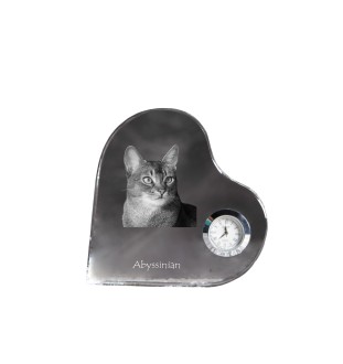 Abyssinian - crystal clock with a picture of a cat, heart-shaped shelf clock, personalized standing clock by Art-Dog brand