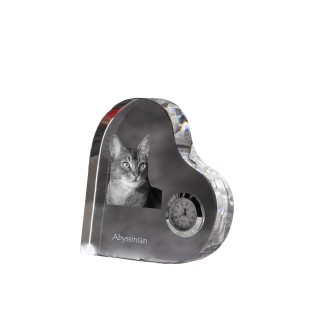 Abessinier - Kristalluhr mit Katzenbild, Herzregal-Uhr, personalisierte Standuhr von Art-Dog.